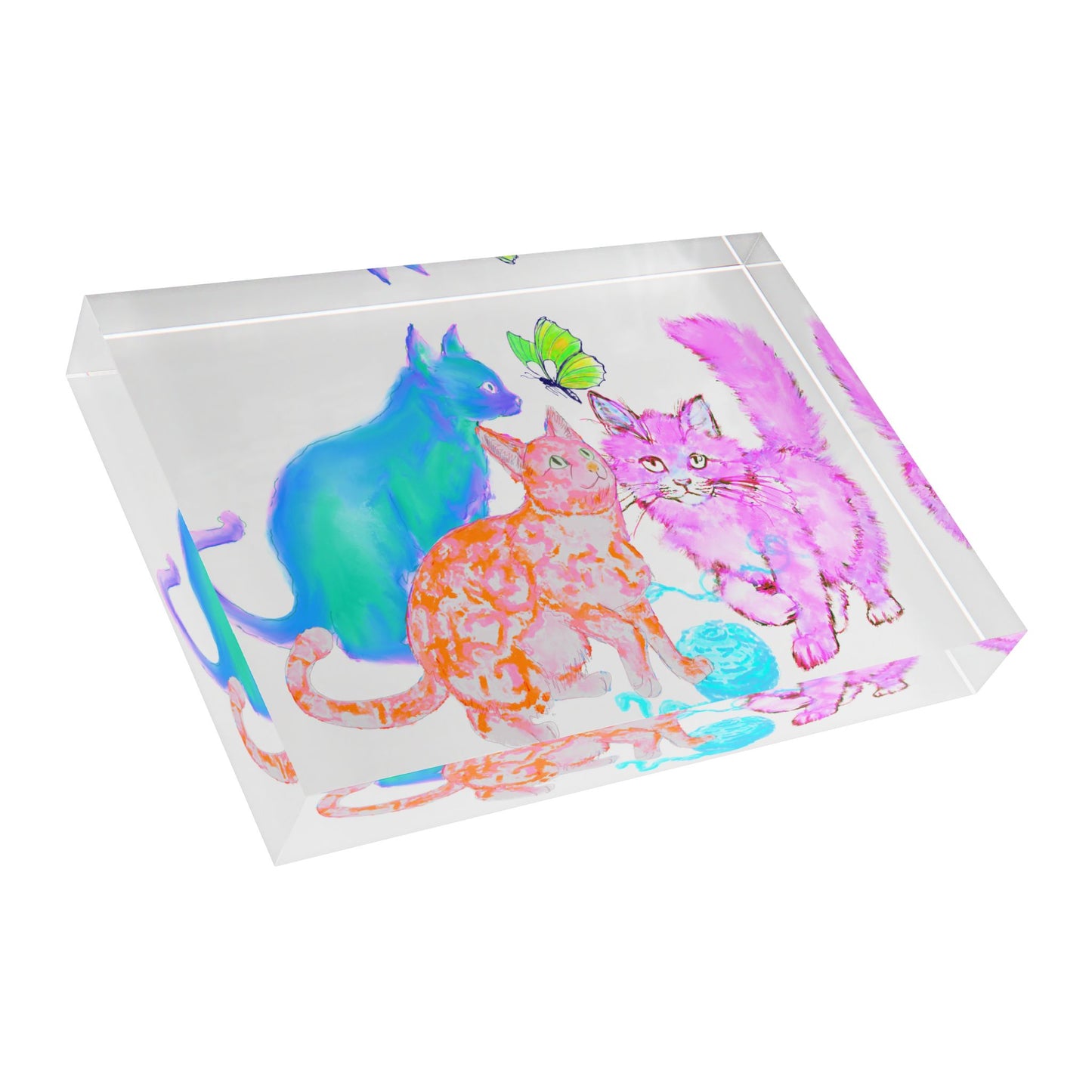 Colorful Cats & Dogs Acrylic Art Block Blue, Orange, and Pink
