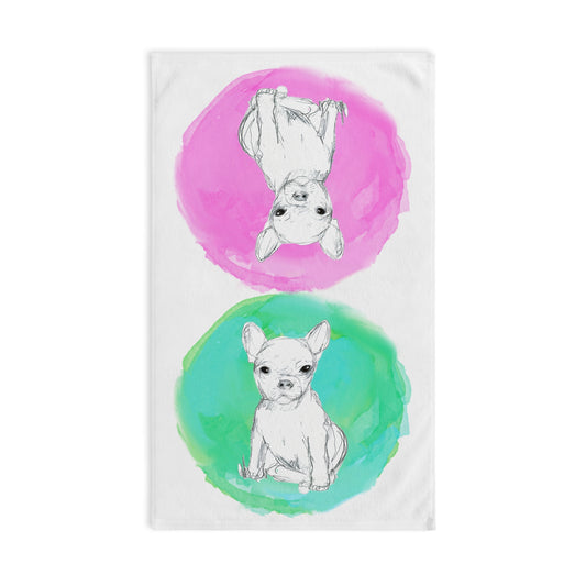 Dogi Fun Circles and Chihuahuas Hand Towel in Raspberry and Aqua-Green
