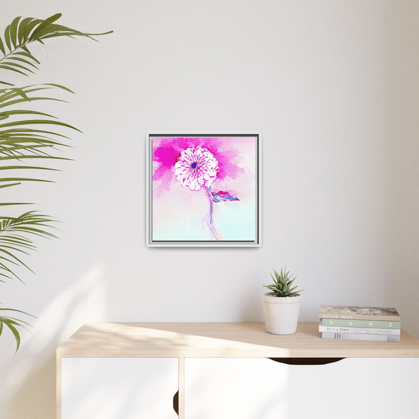 Zinnia Color Splash Matte Canvas Bright Raspberry Framed