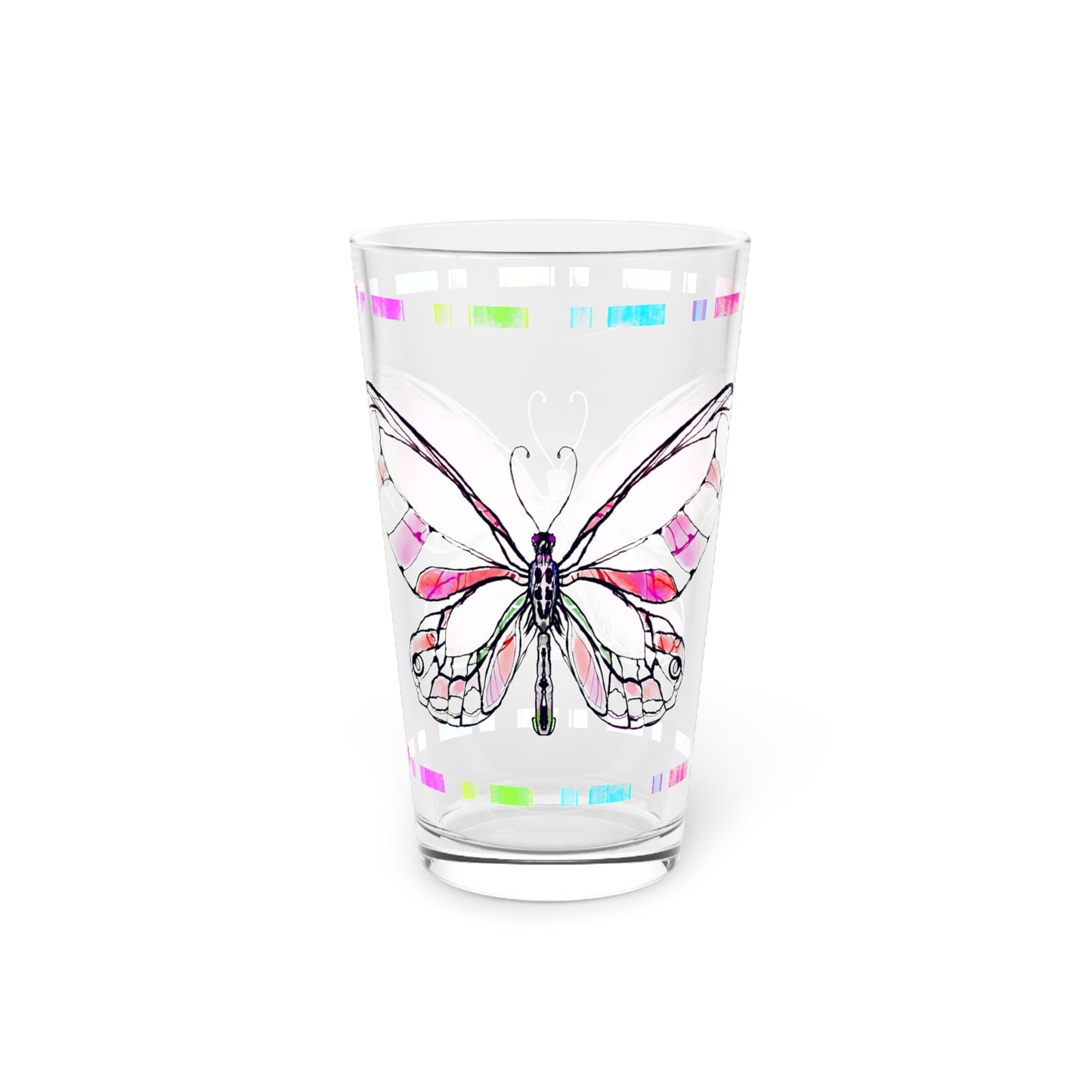 Butterfly Flutterstripe Pint Glass In Pink, 16oz