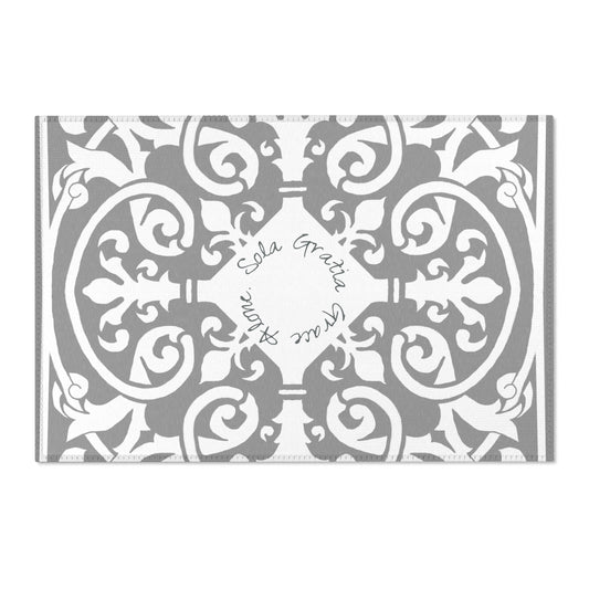 Scrollwork Indoor/Outdoor Rug Gray "Sola Gratia..."