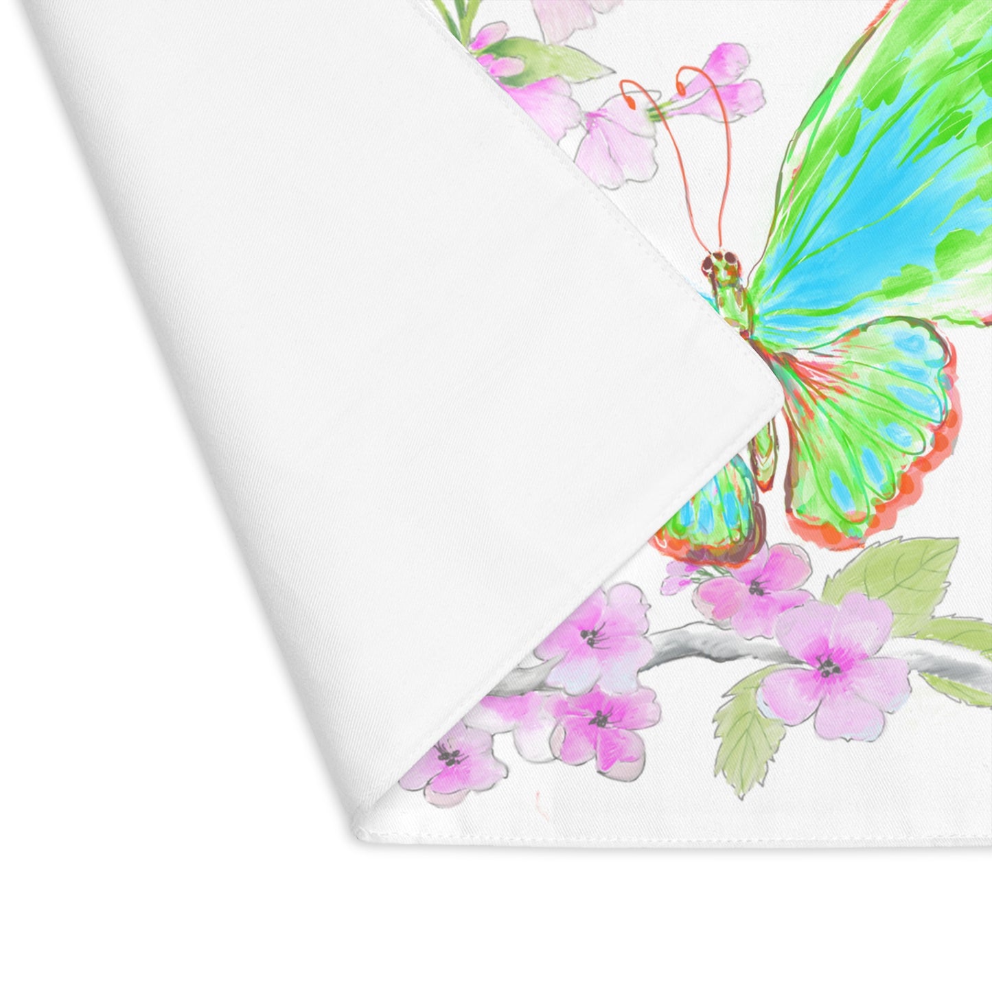 Butterfly Blossom Glide Cotton Twill Placemat, Creamier White, 1pc. Green