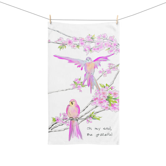 Cherry Chirp Hand Towel Oh my soul Be grateful