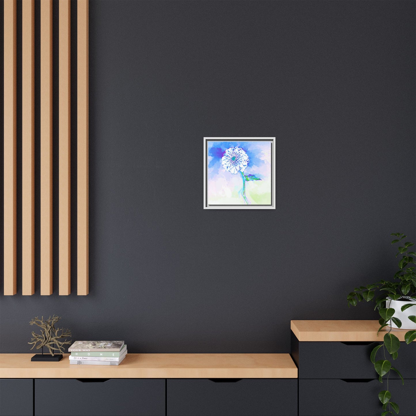 Zinnia Color Splash Matte Canvas Ultramarine Framed
