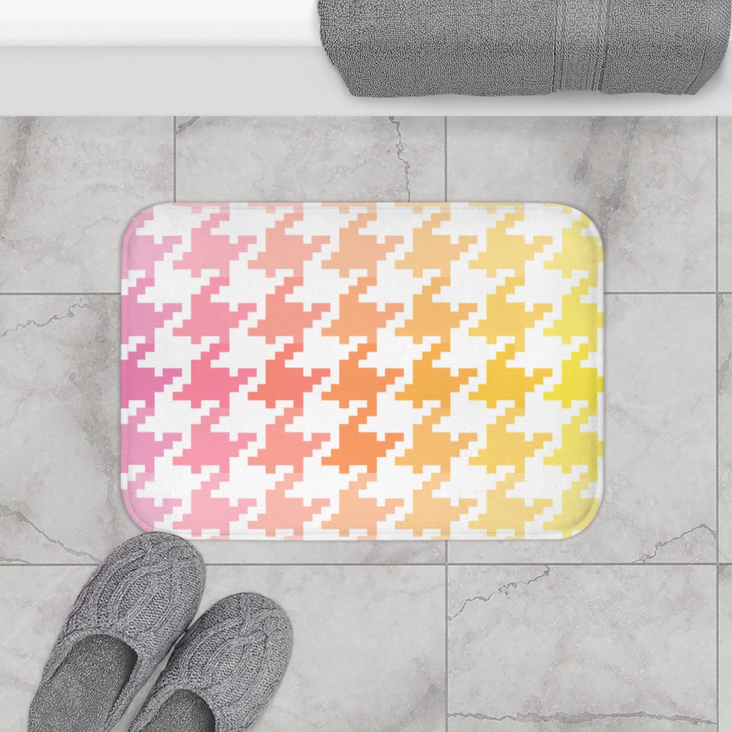 Bath Mats Houndstooth Fun Pink/Orange