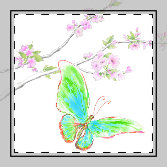Butterfly Blossoms Glide Poly Twill Napkin in Green, Background fabric Brighter White , #2