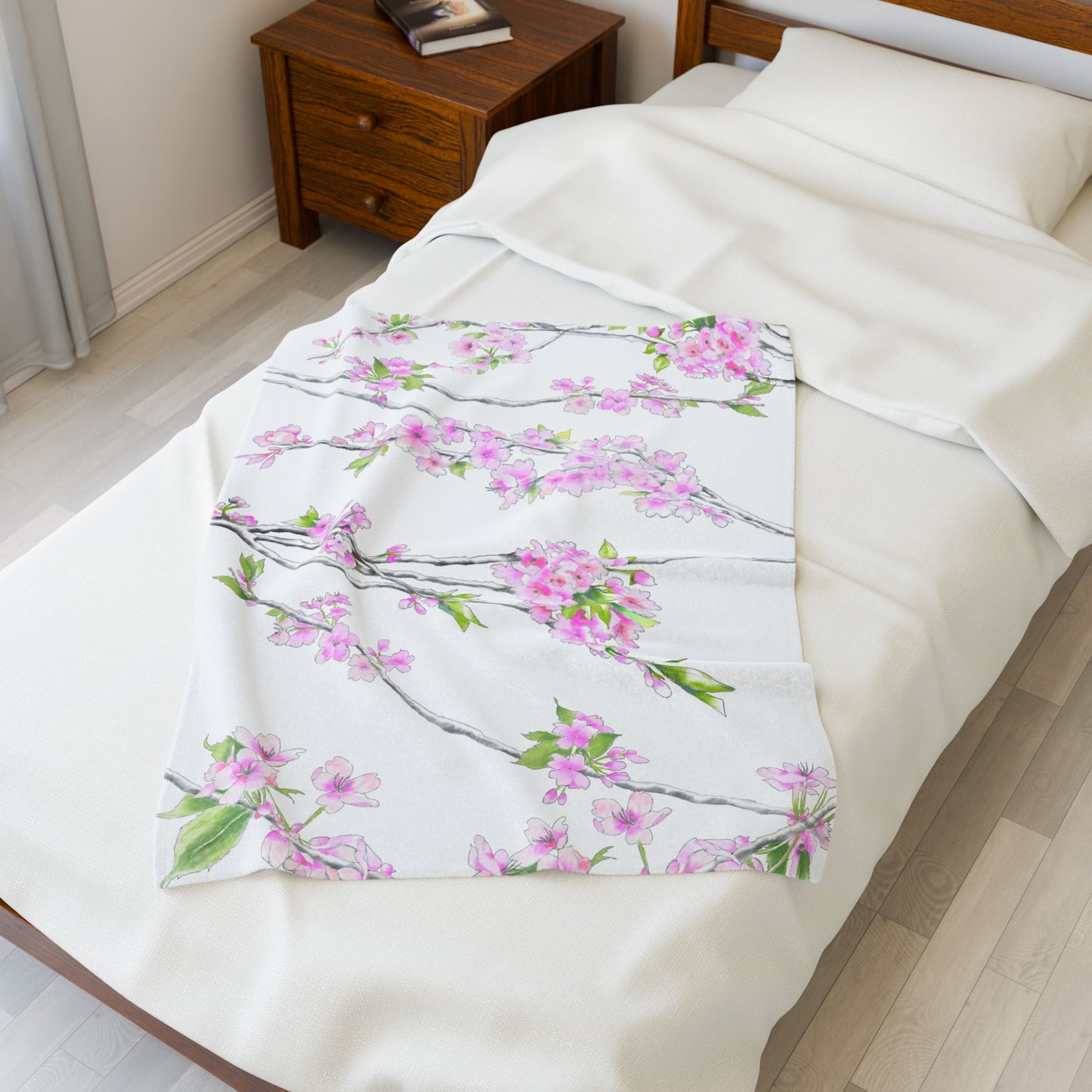Cherry Blossom Velveteen Plush Blanket