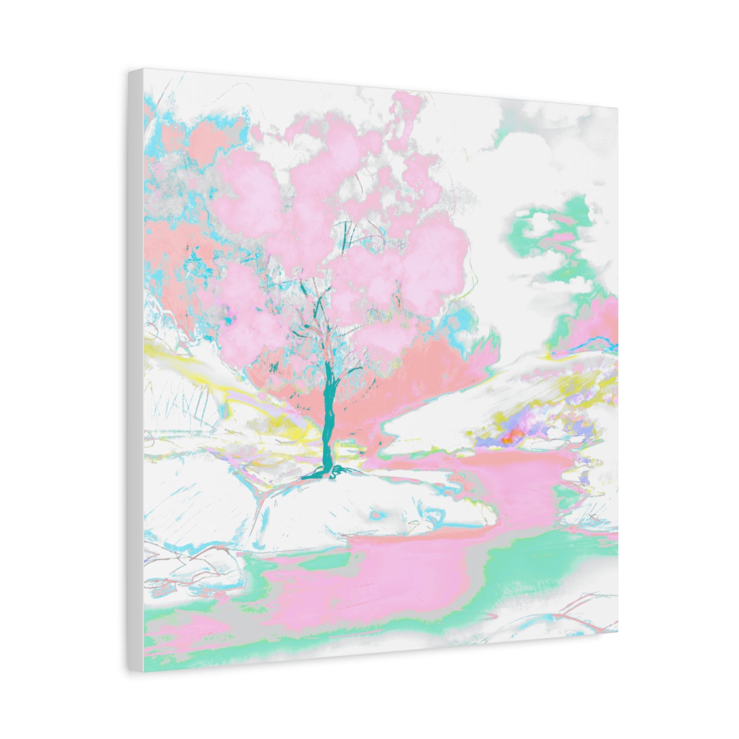 Joyful Landscape Matte Canvas, Stretched, 1.25" Light Pink. Mint Green