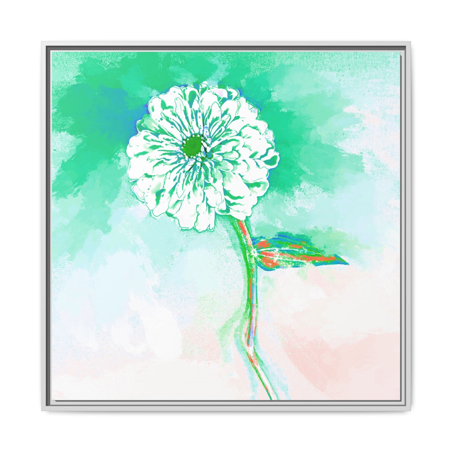 Zinnia Color Splash Matte Canvas Green Framed