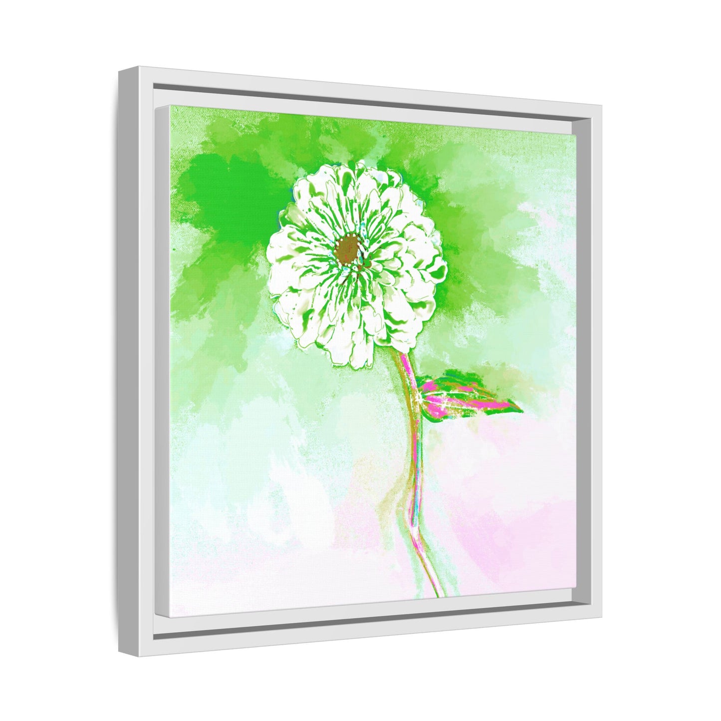 Zinnia Color Splash Matte Canvas Grass Green Framed