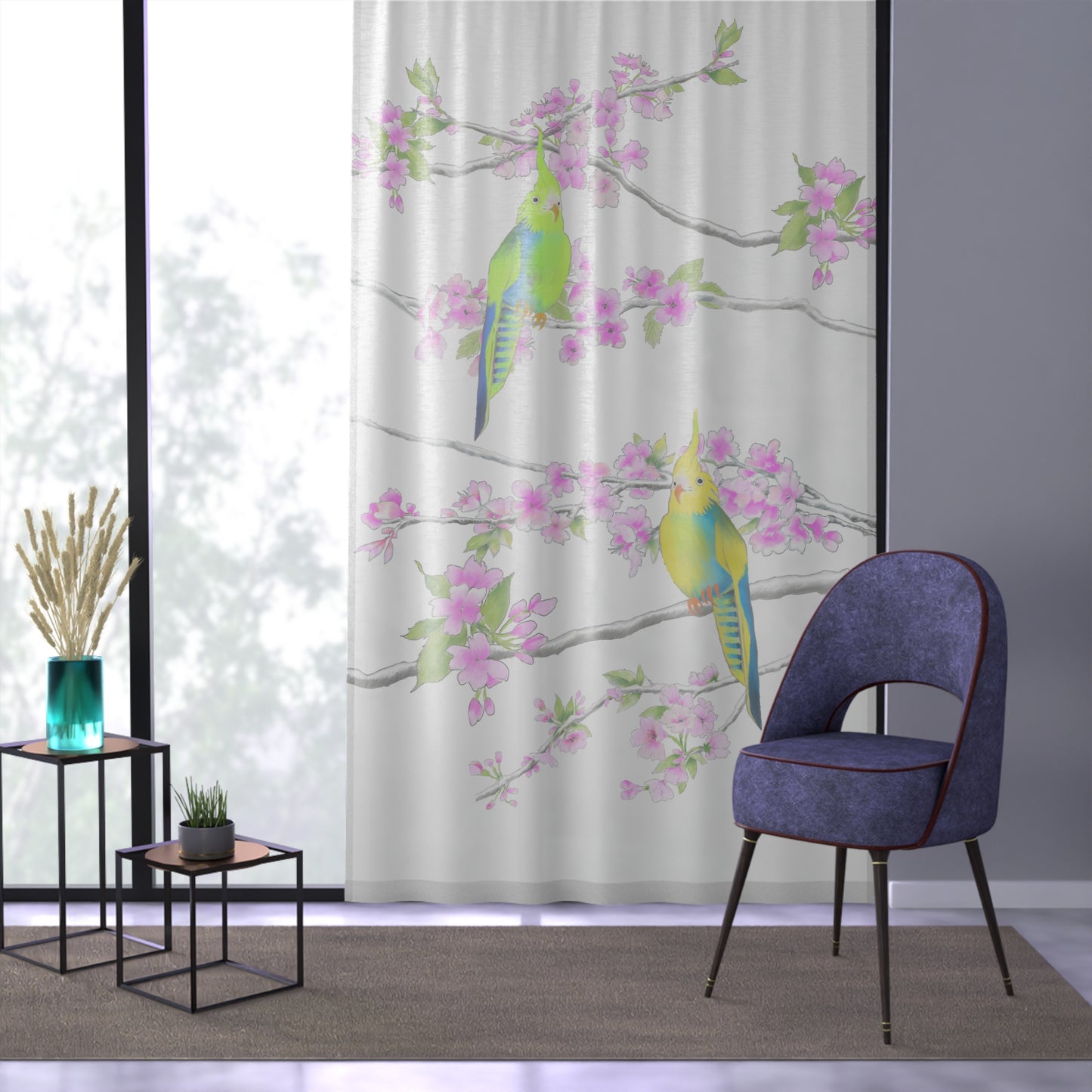 Window Treatments Sheer Curtain C Cherry Blossoms & Jolly Birds