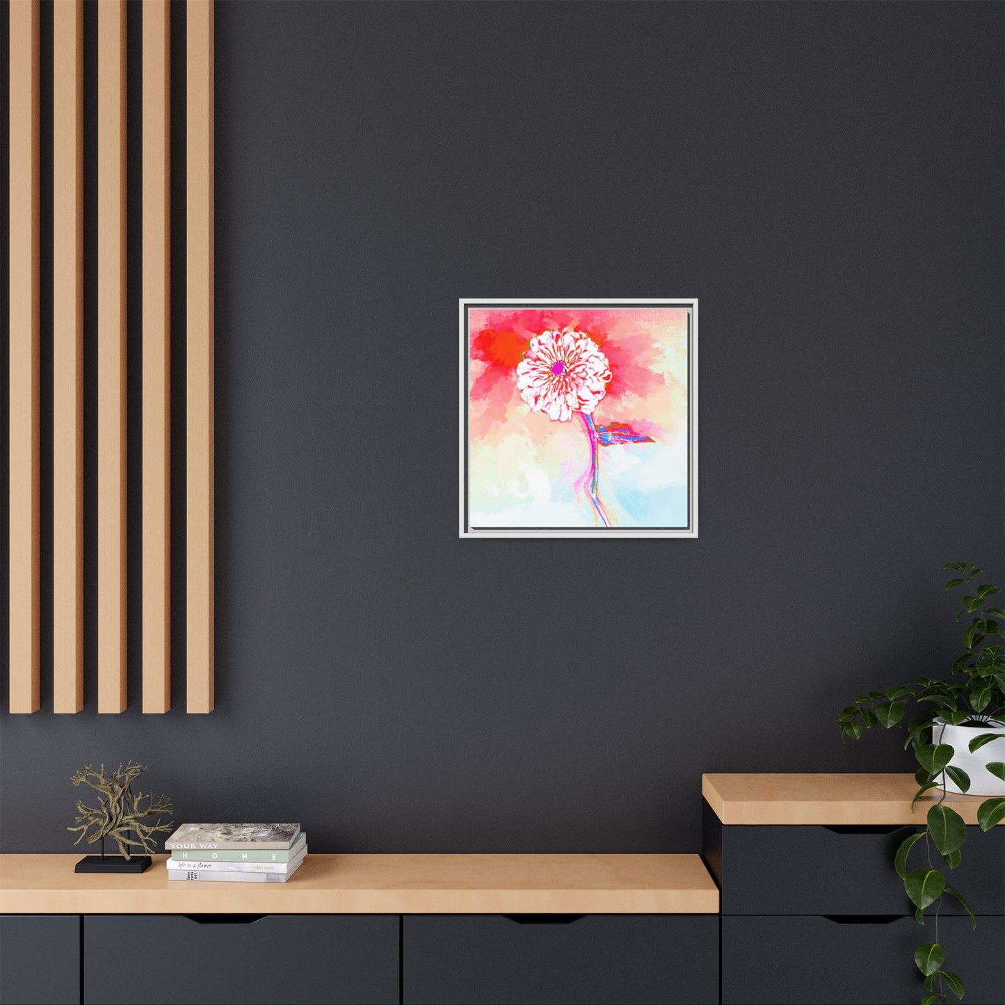 Zinnia Color Splash Matte Canvas Red Framed