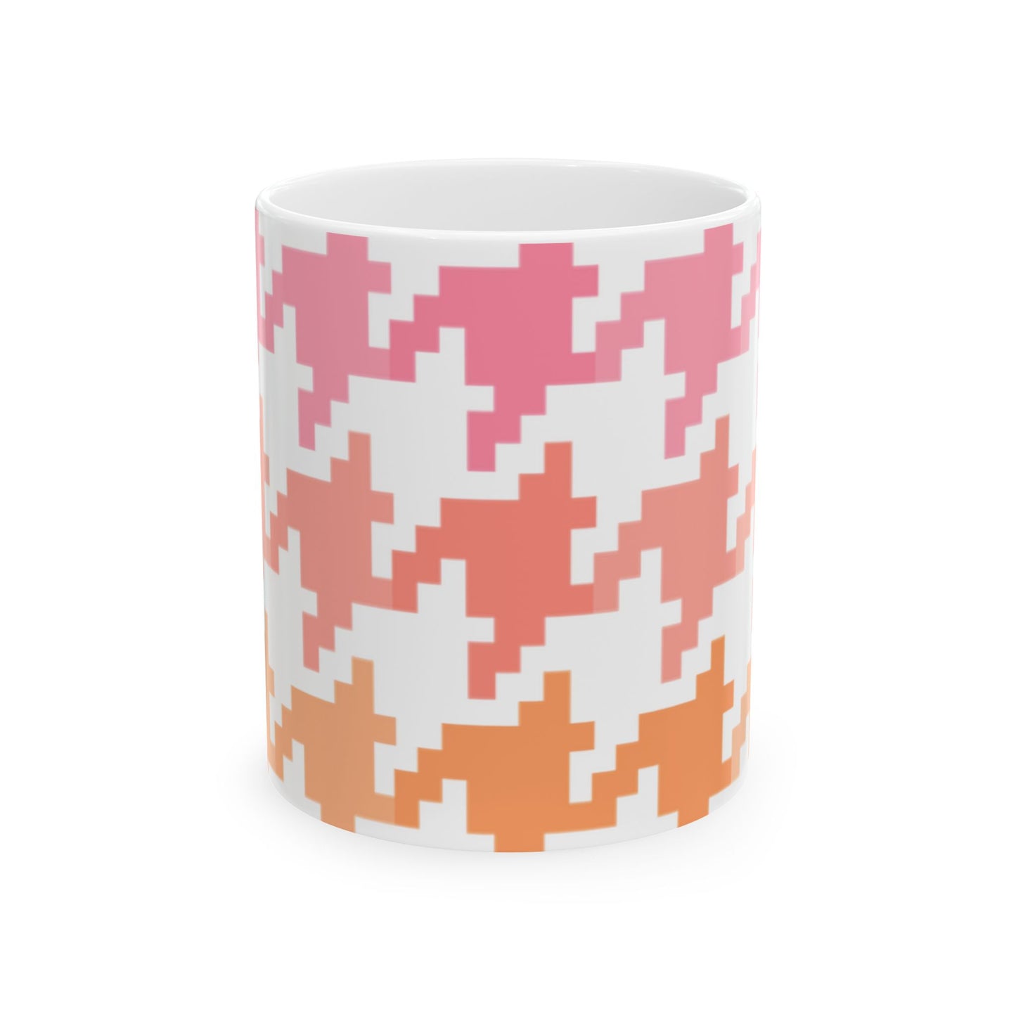 Houndstooth Fun in Pink and Orange Ceramic Mug, 11oz