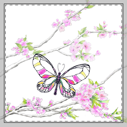 Butterfly Blossom Romp Cotton Twill Napkin , pink, Fabric Background Creamy White, #4