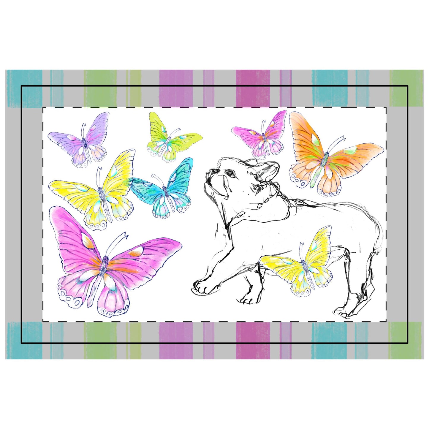 Dogi Butterfly Flutter Quilted Poly Placemat, Bulldog #2