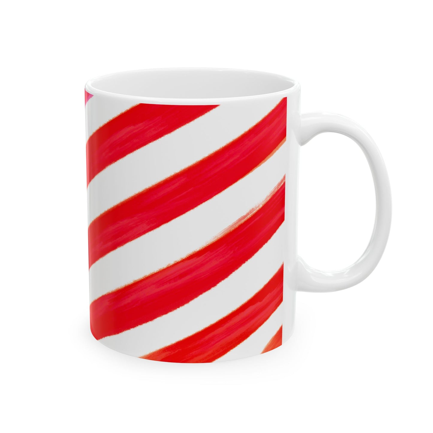 Diagonal Stripe Ceramic Mug in Red Pink, 11oz