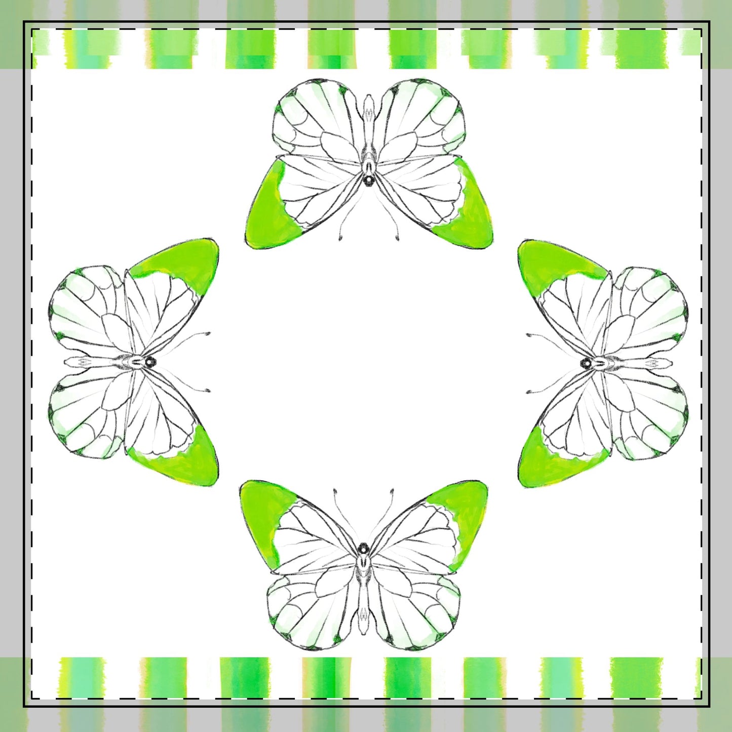 Butterfly Chroma Stripes Poly Twill Napkin, Yellow Green, Fabric Background Bright White