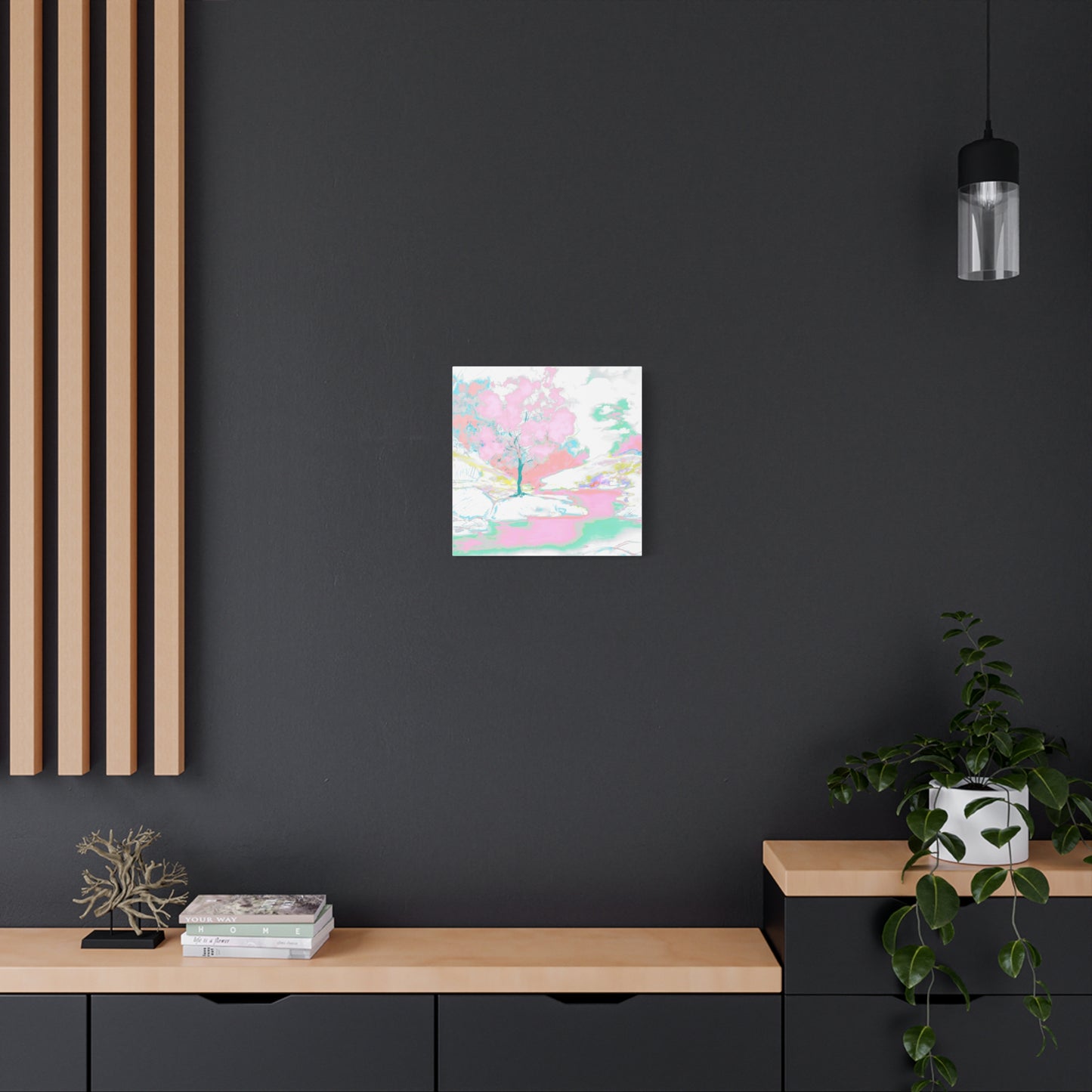 Joyful Landscape Matte Canvas, Stretched, 1.25" Light Pink. Mint Green