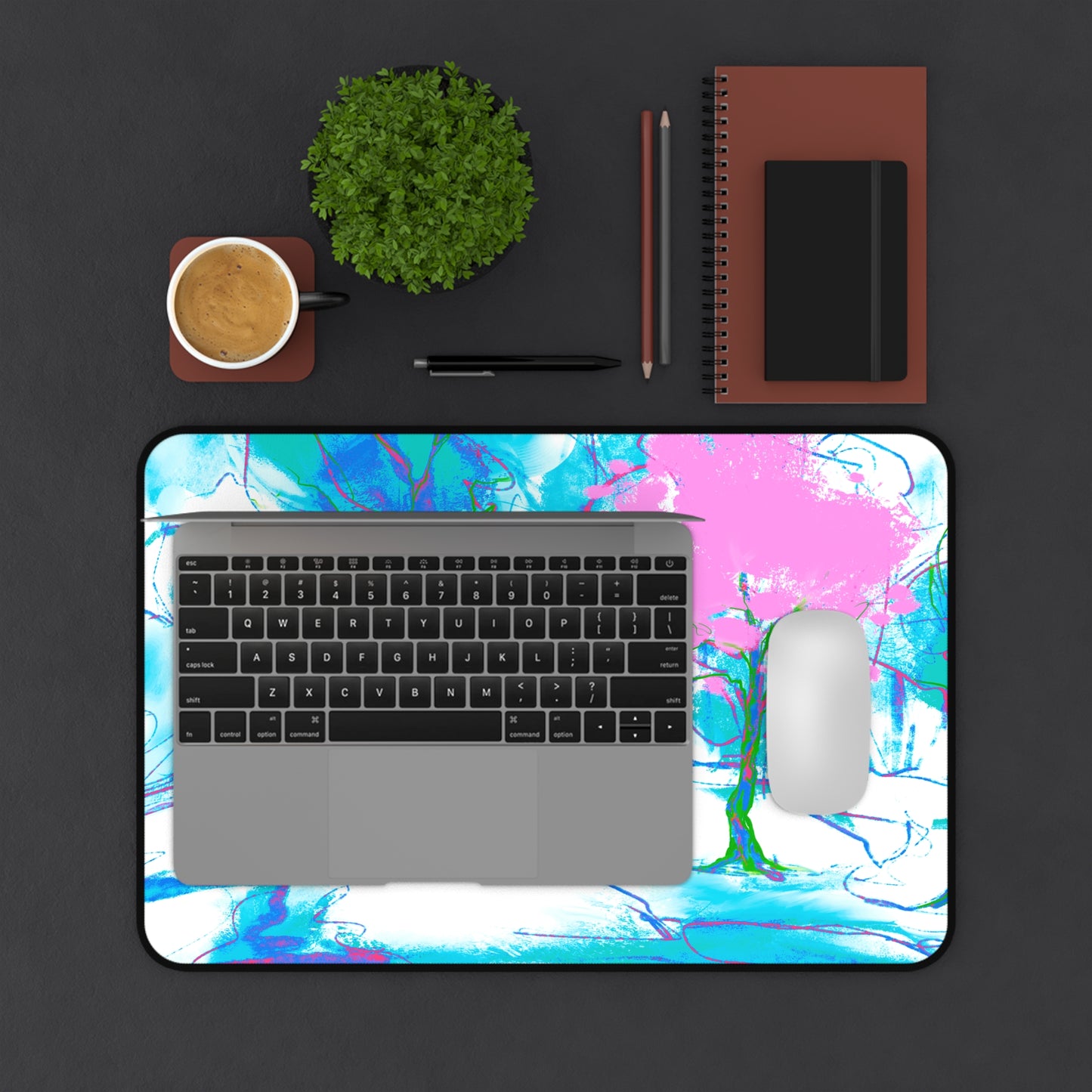 Joyful Landscapes Desk Mat, Pink, Green, and Periwinkle