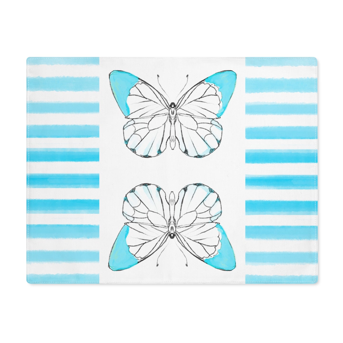 Butterfly Chroma Stripe Placemat, 1pc, Aqua, Cotton, ( Fabric Background Creamy White)