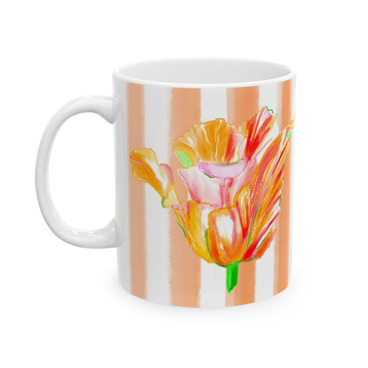 Dancing Tulips Mug Peach Orange