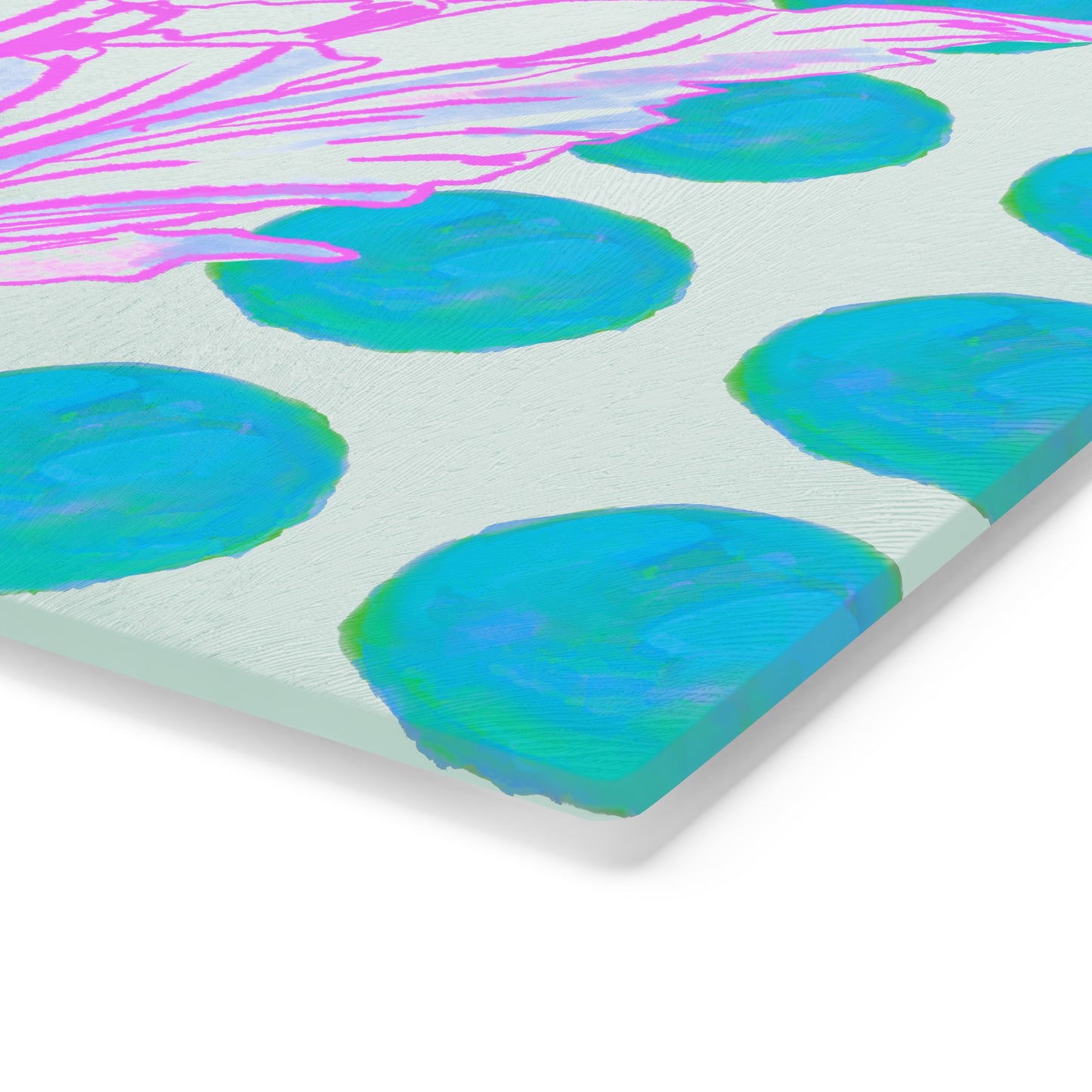 Dancing Tulips Cutting Board, Aqua Polka Dots