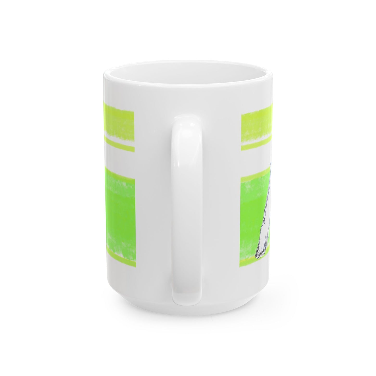 Mega Stripe Dogi Butterfly Flutter Ceramic Mug, (11oz, 15oz) Yellow Green Schnauzer