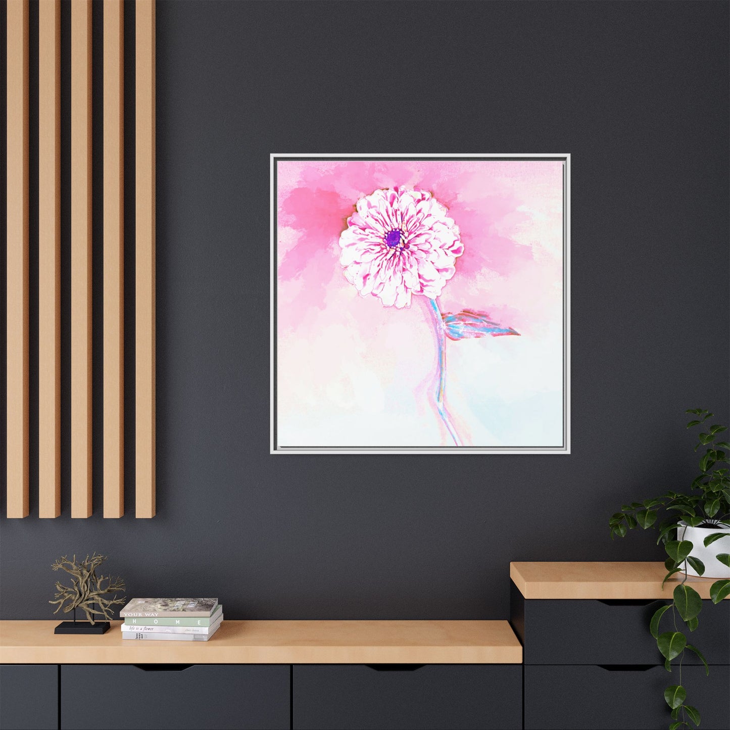 Zinnia Color Splash Matte Canvas Light Pink Framed