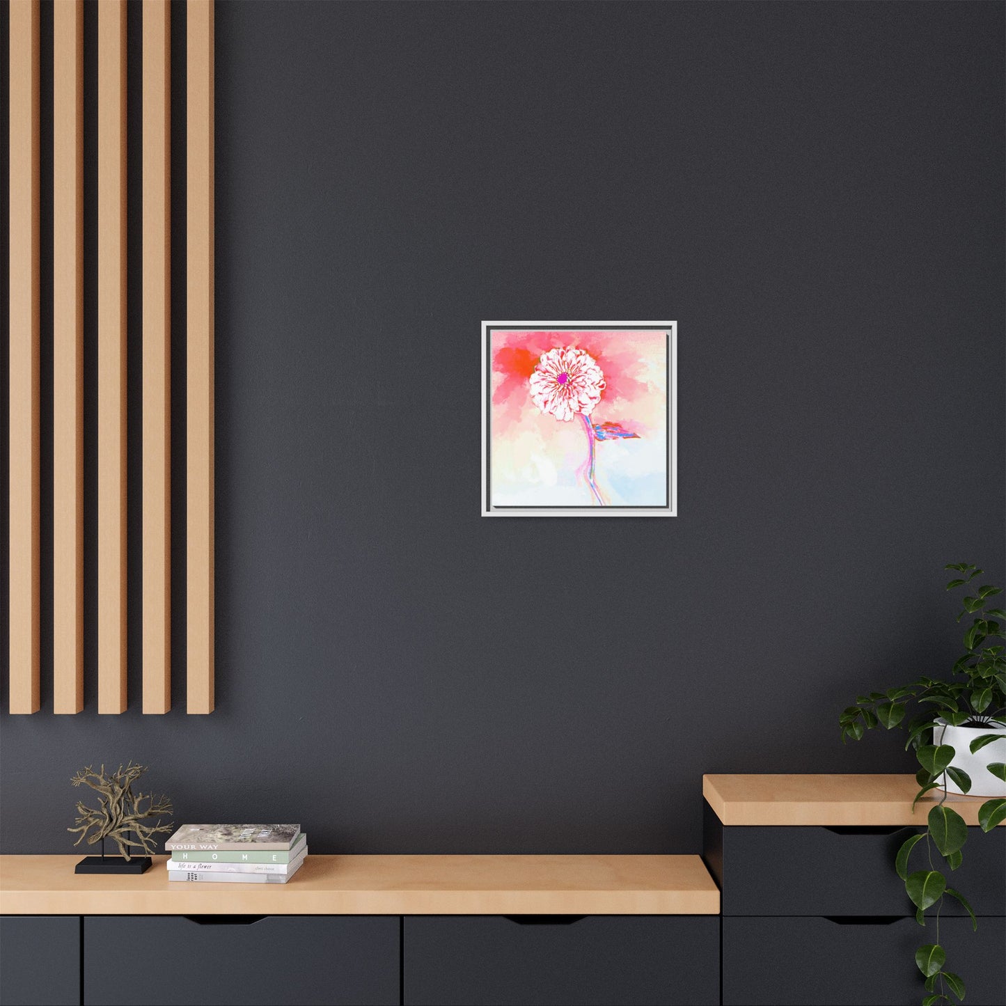 Zinnia Color Splash Matte Canvas Light Red Framed