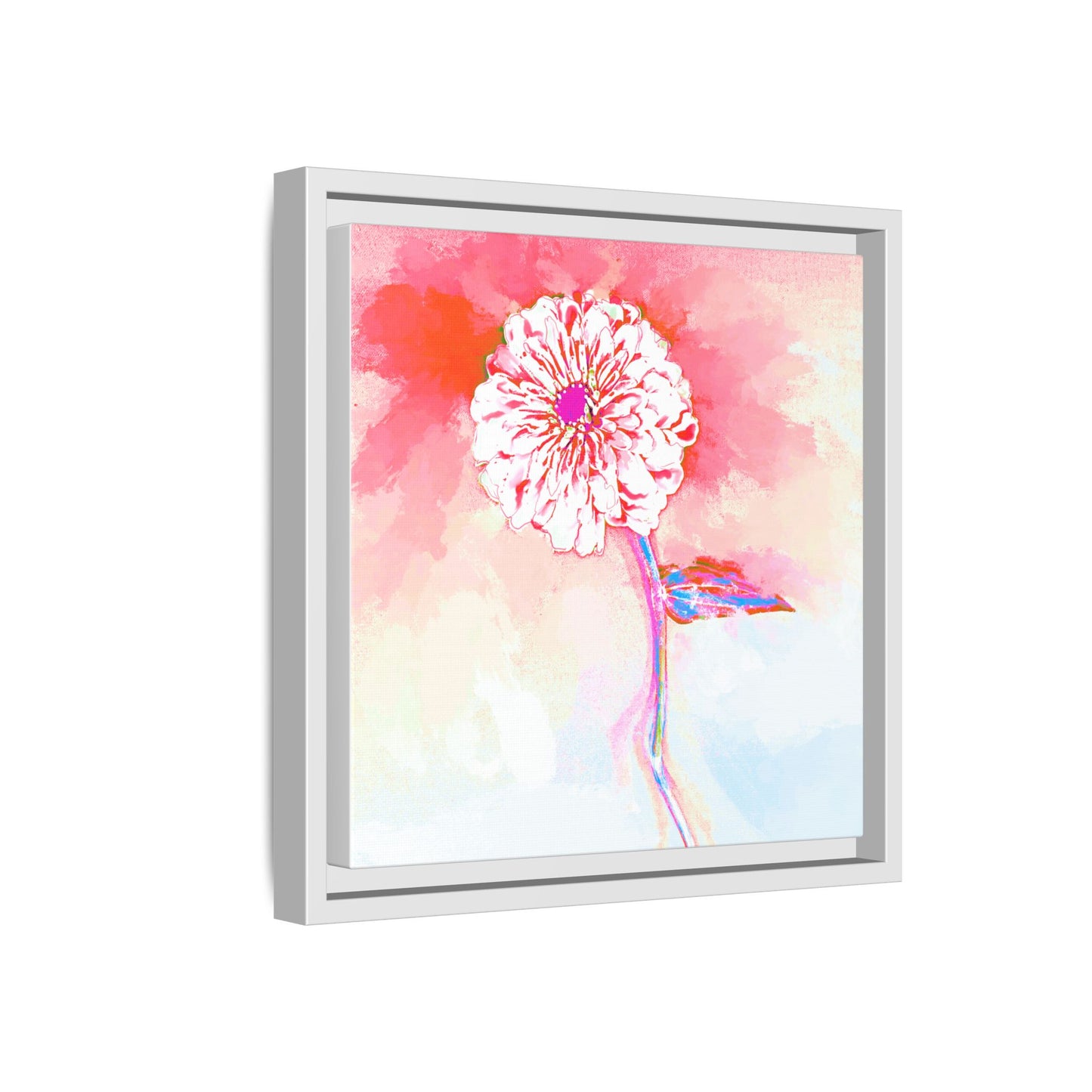 Zinnia Color Splash Matte Canvas Light Red Framed