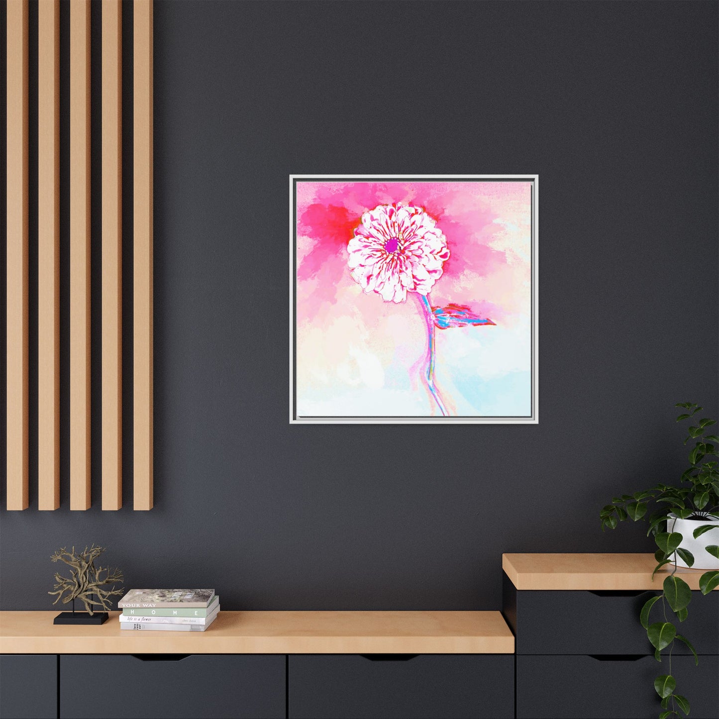Zinnia Color Splash Matte Canvas Pink Framed