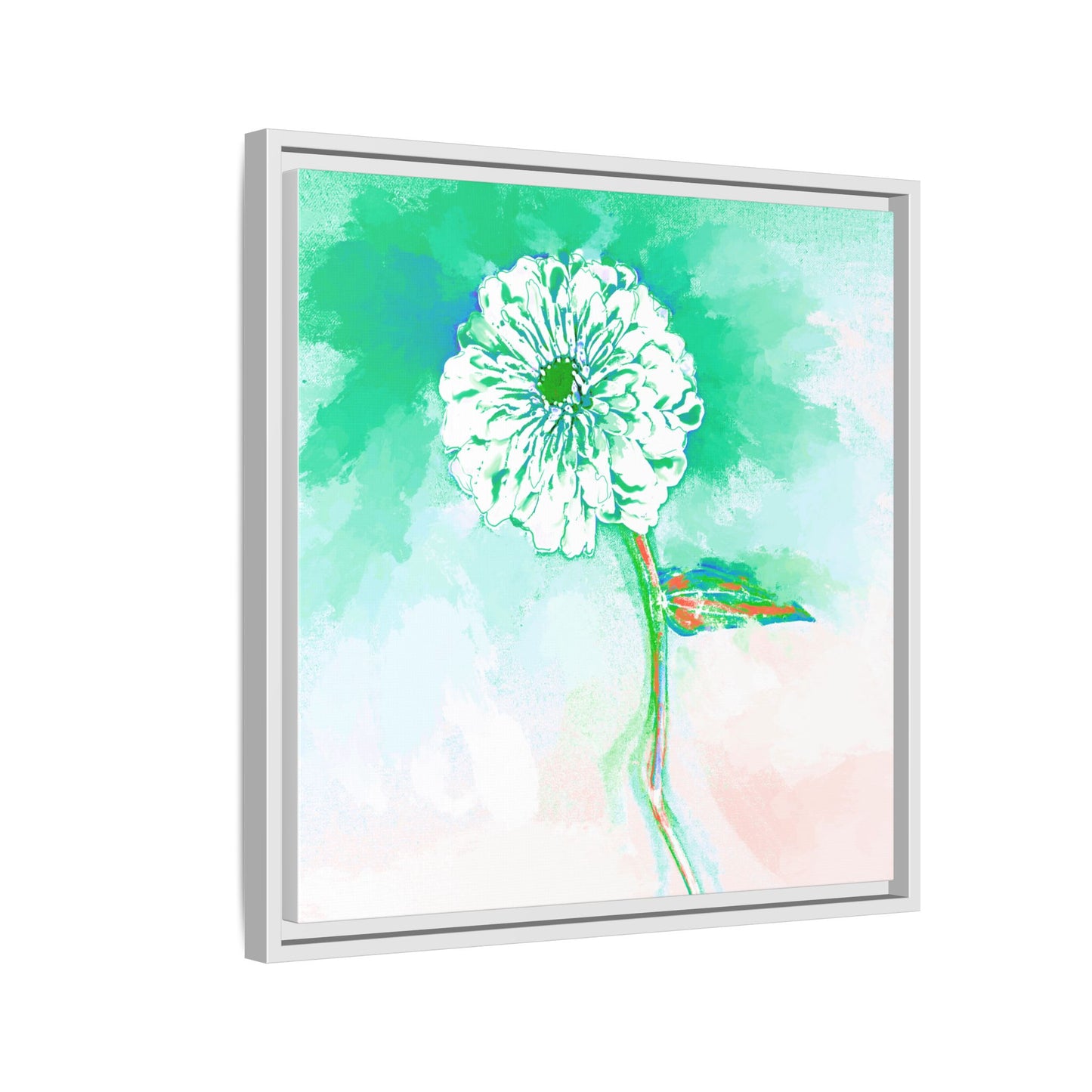 Zinnia Color Splash Matte Canvas Green Framed