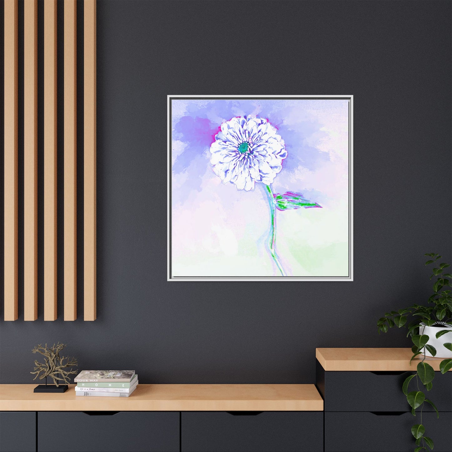 Zinnia Color Splash Matte Canvas Periwinkle Framed
