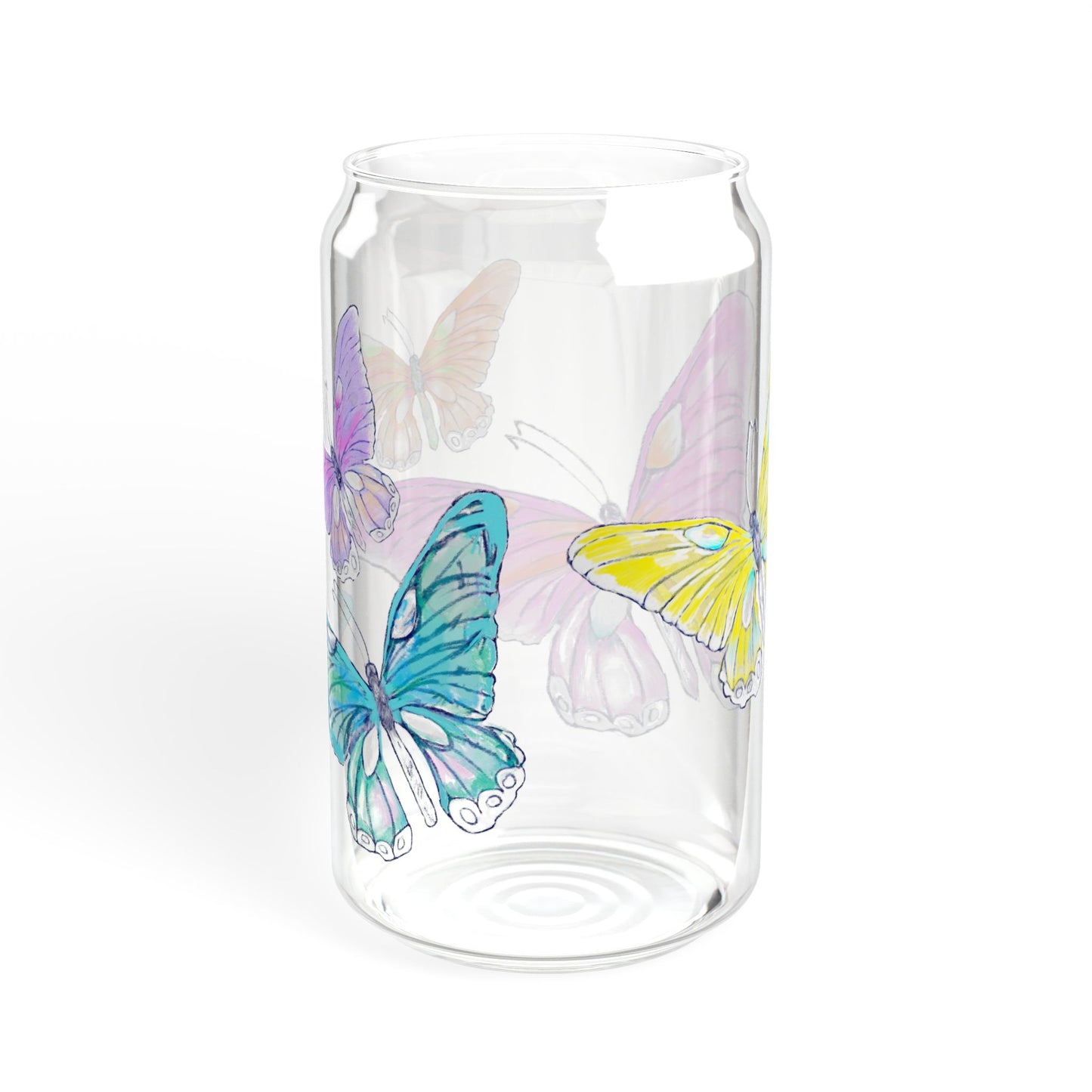 Butterfly Swing, Largest Butterfly is Pink, Sipper Glass, 16oz Choose With or Without lid