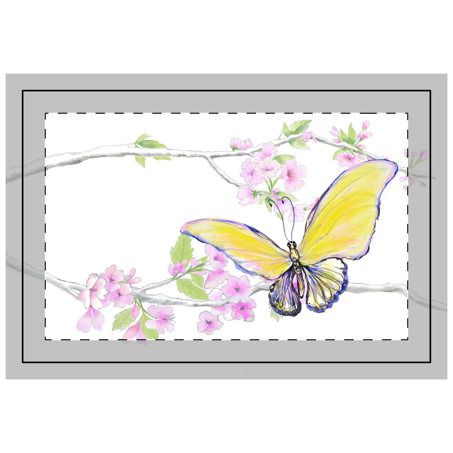Butterfly Blossom Glide, Quilted Placemat Polyester, Yellow, Background Fabric Brighter White, #8