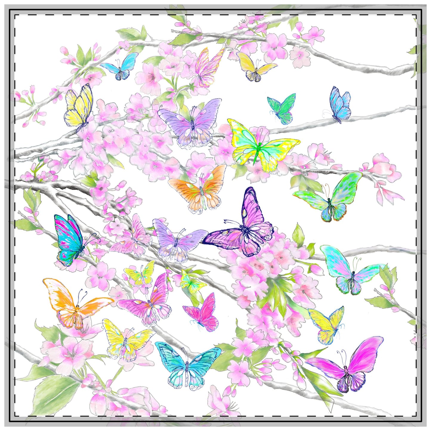 Blossom Whirl Quilted Coverlet Butterflies & Cherry Blossoms