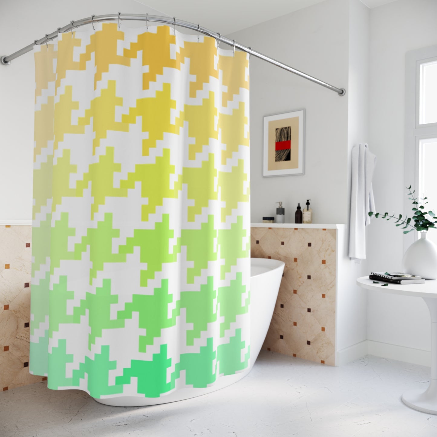 Houndstooth Fun Shower Curtain Orange/Yellow/Green