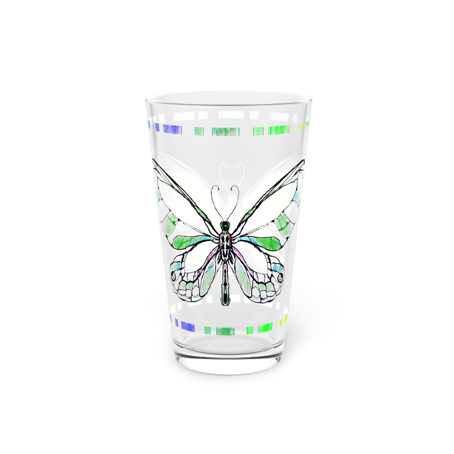 Butterfly Flutterstripe Pint Glass In Lime, 16oz