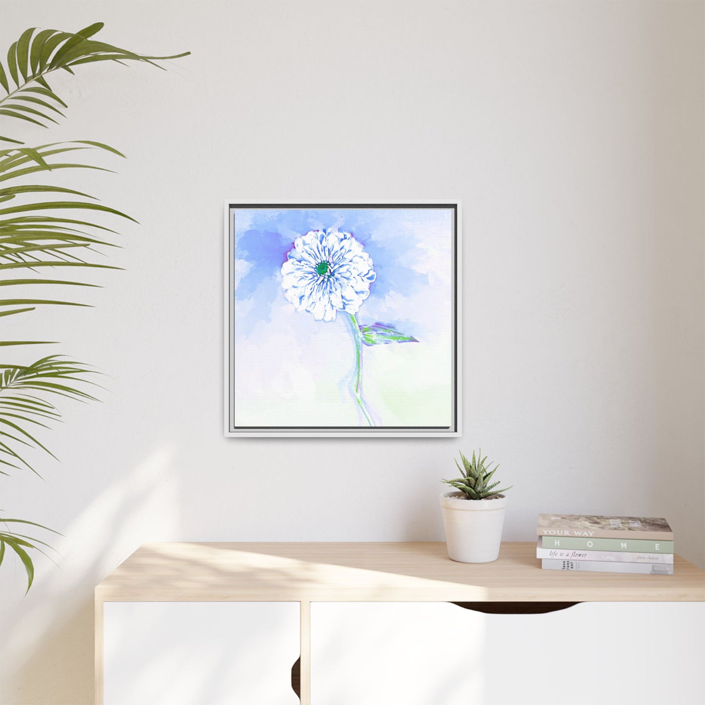 Zinnia Color Splash Matte Canvas Soft Blue Framed