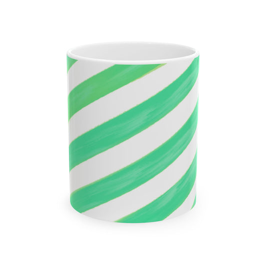 Diagonal Stripe Ceramic Mug in Fresh Green, 11oz