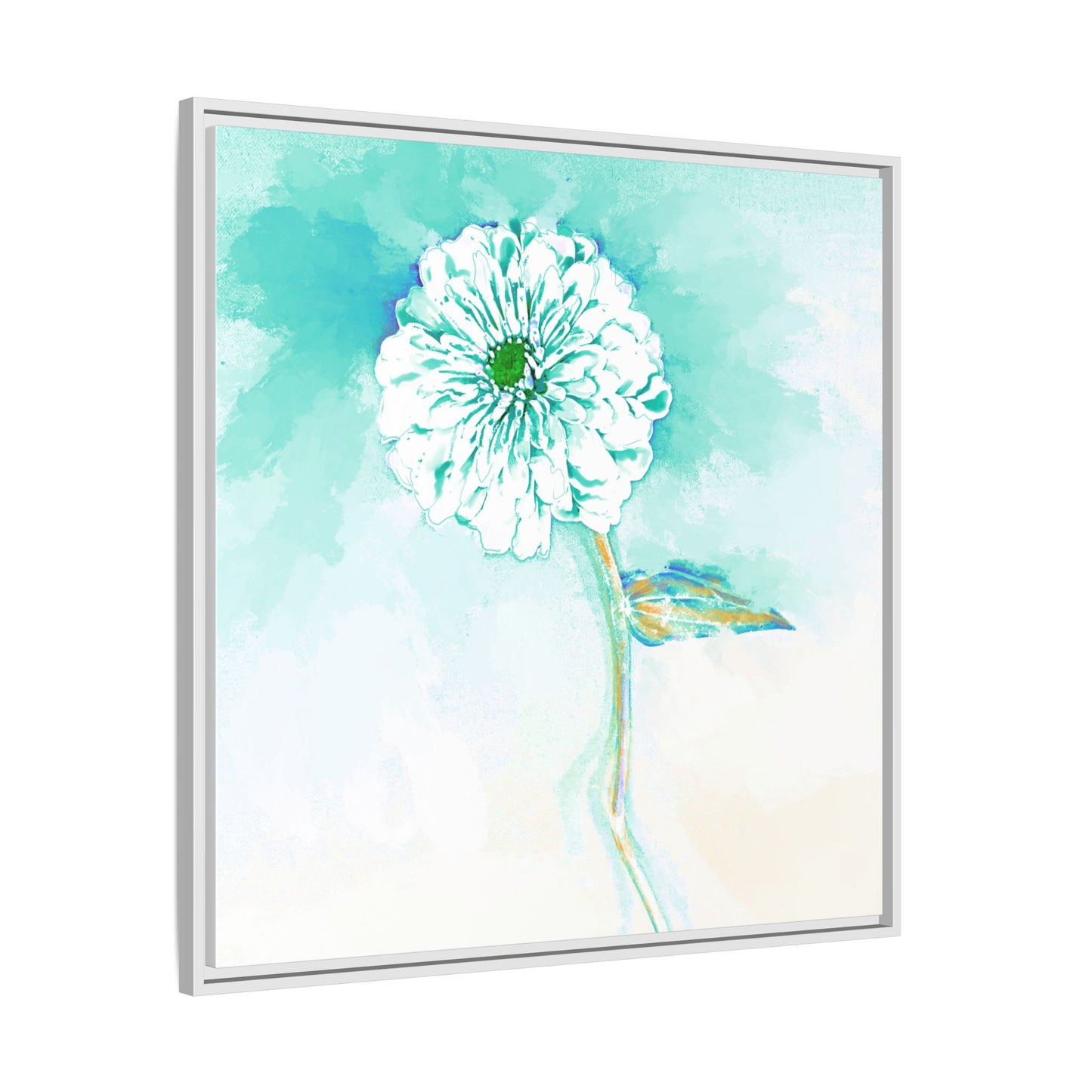 Zinnia Color Splash Matte Canvas Green Aqua Framed