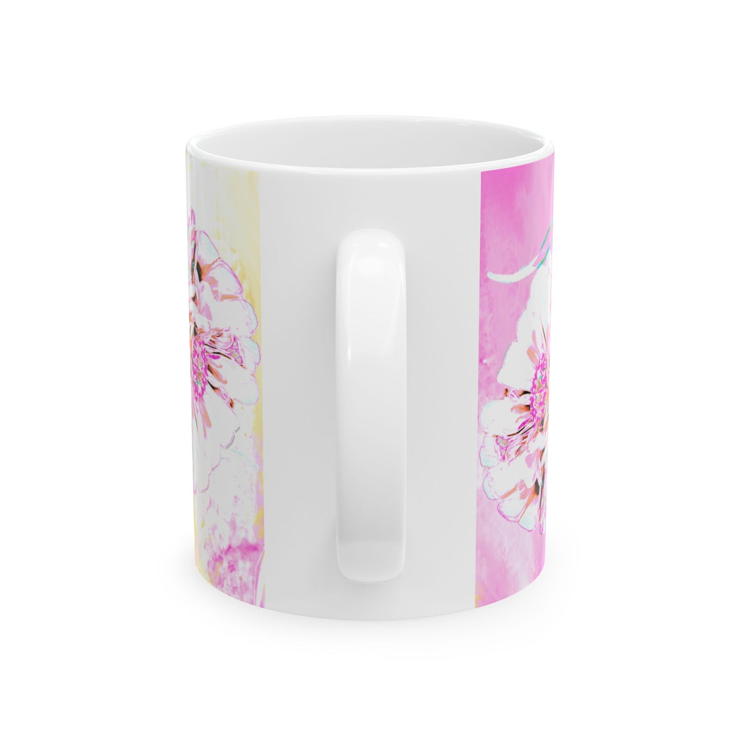 Zinnia Ceramic Mug Raspberry Orange "Flowers bloom as tokens of God's grace"