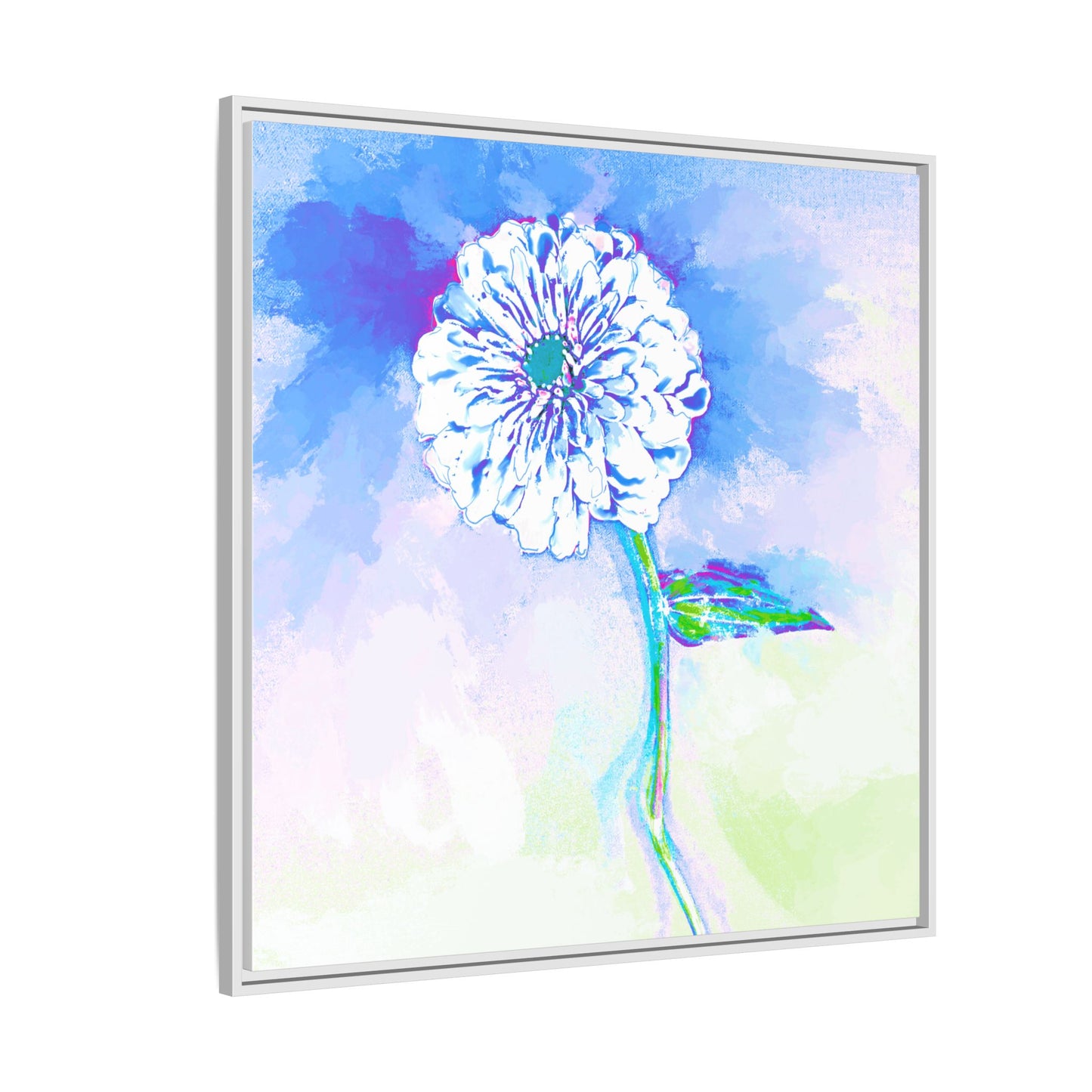 Zinnia Color Splash Matte Canvas Ultramarine Framed