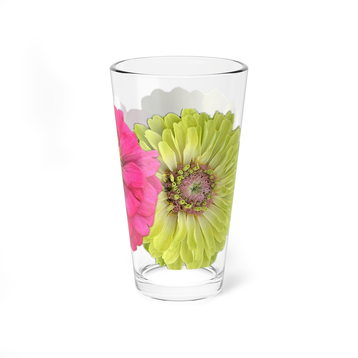 Zinnia Pint Glass Yellow Pink