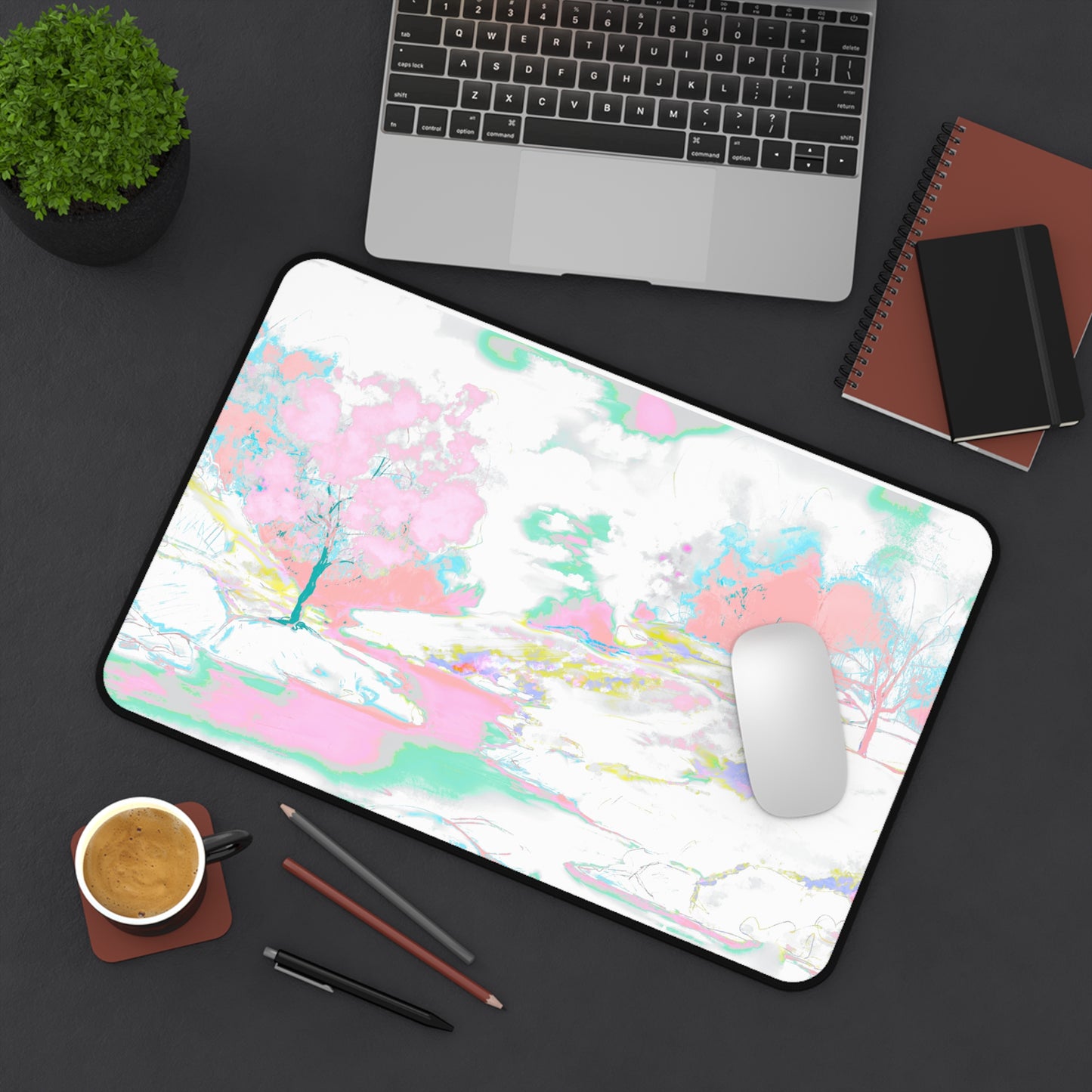 Joyful Landscapes Desk Mat, Soft Pink, Green