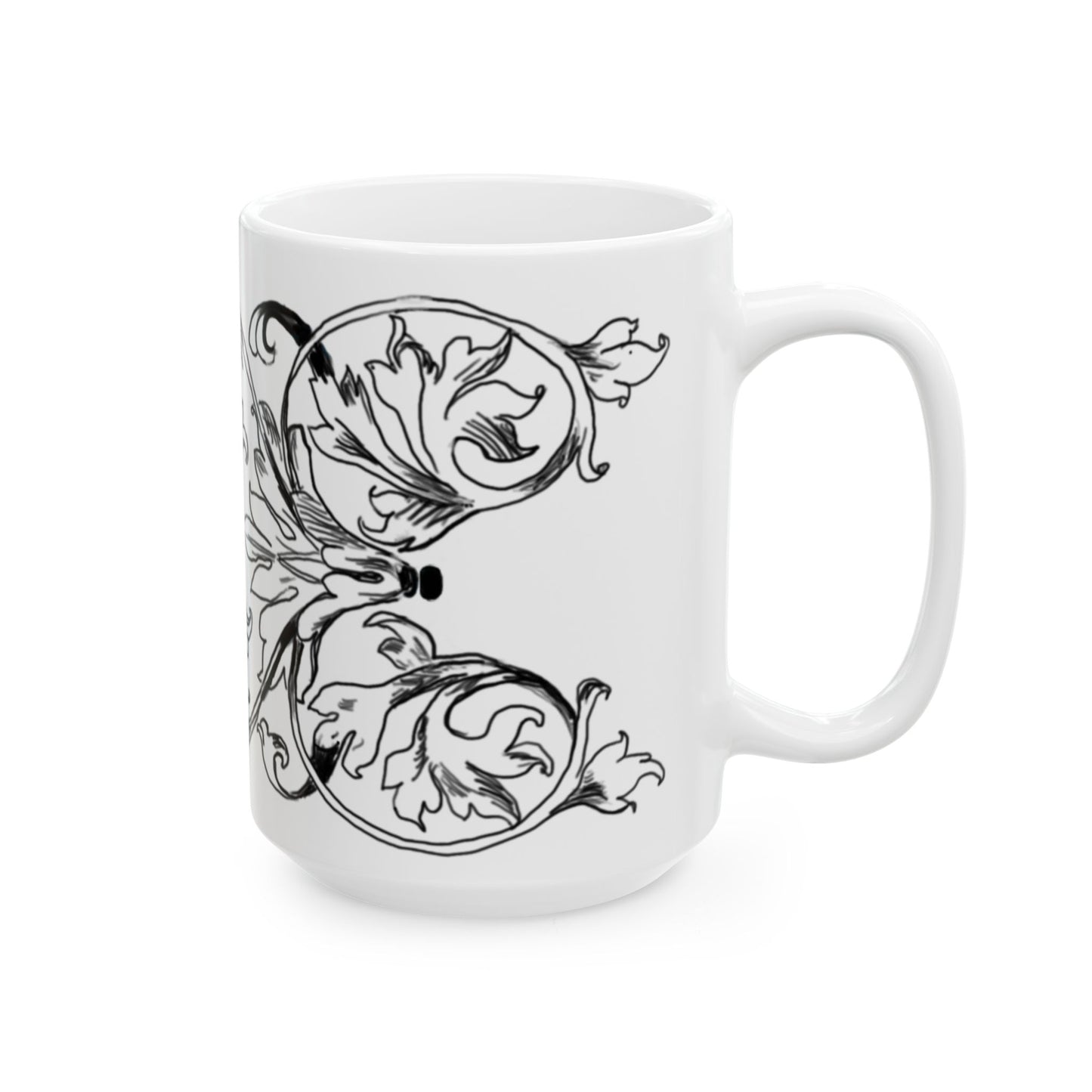 Scrollwork Ceramic Mug Black and White "Sin will keep us from..."