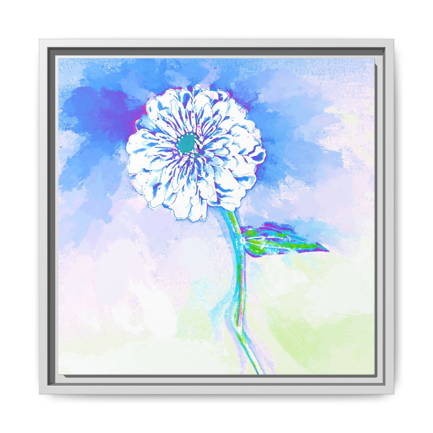 Zinnia Color Splash Matte Canvas Ultramarine Framed