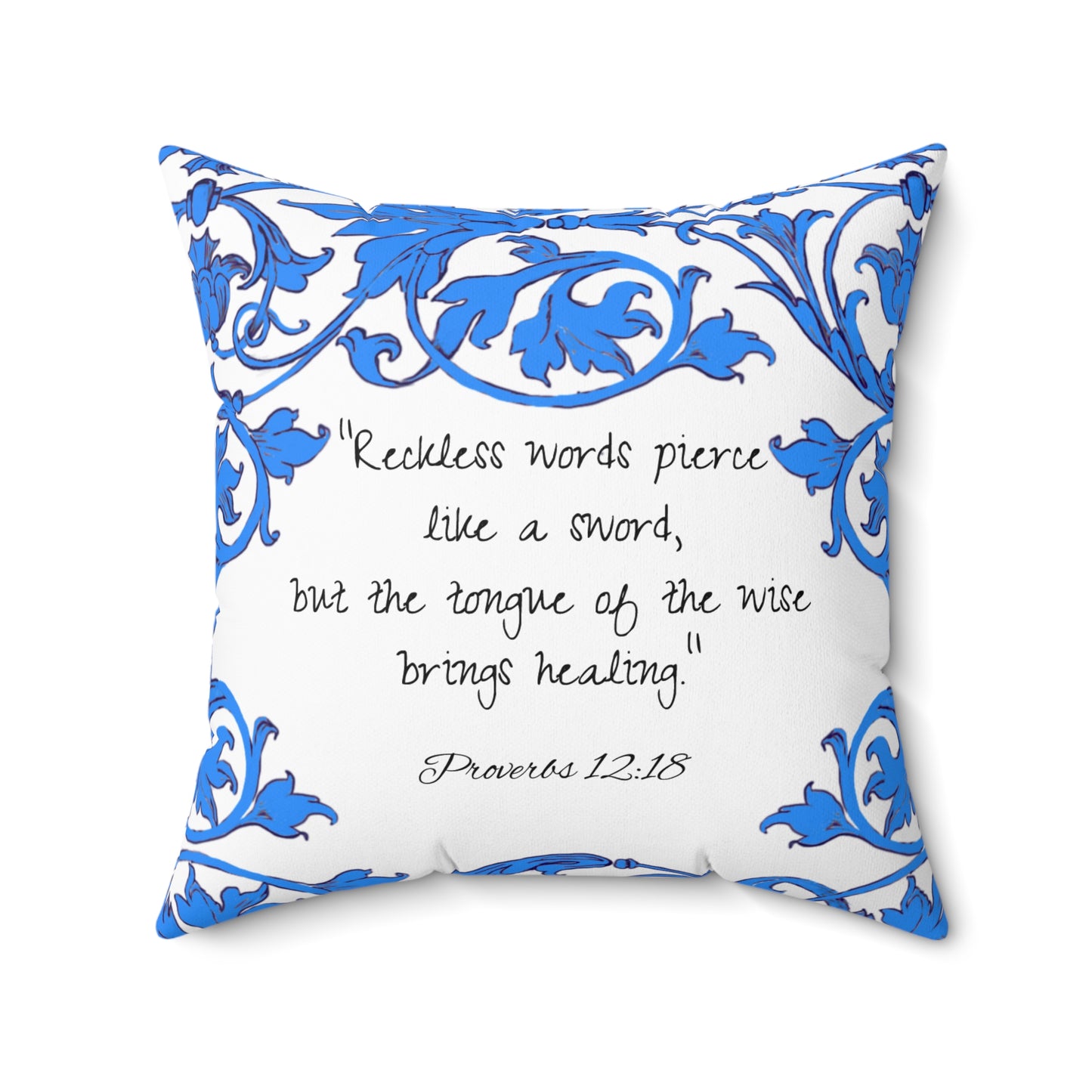 Scrollwork Polyester Square Pillow "Reckless words..."