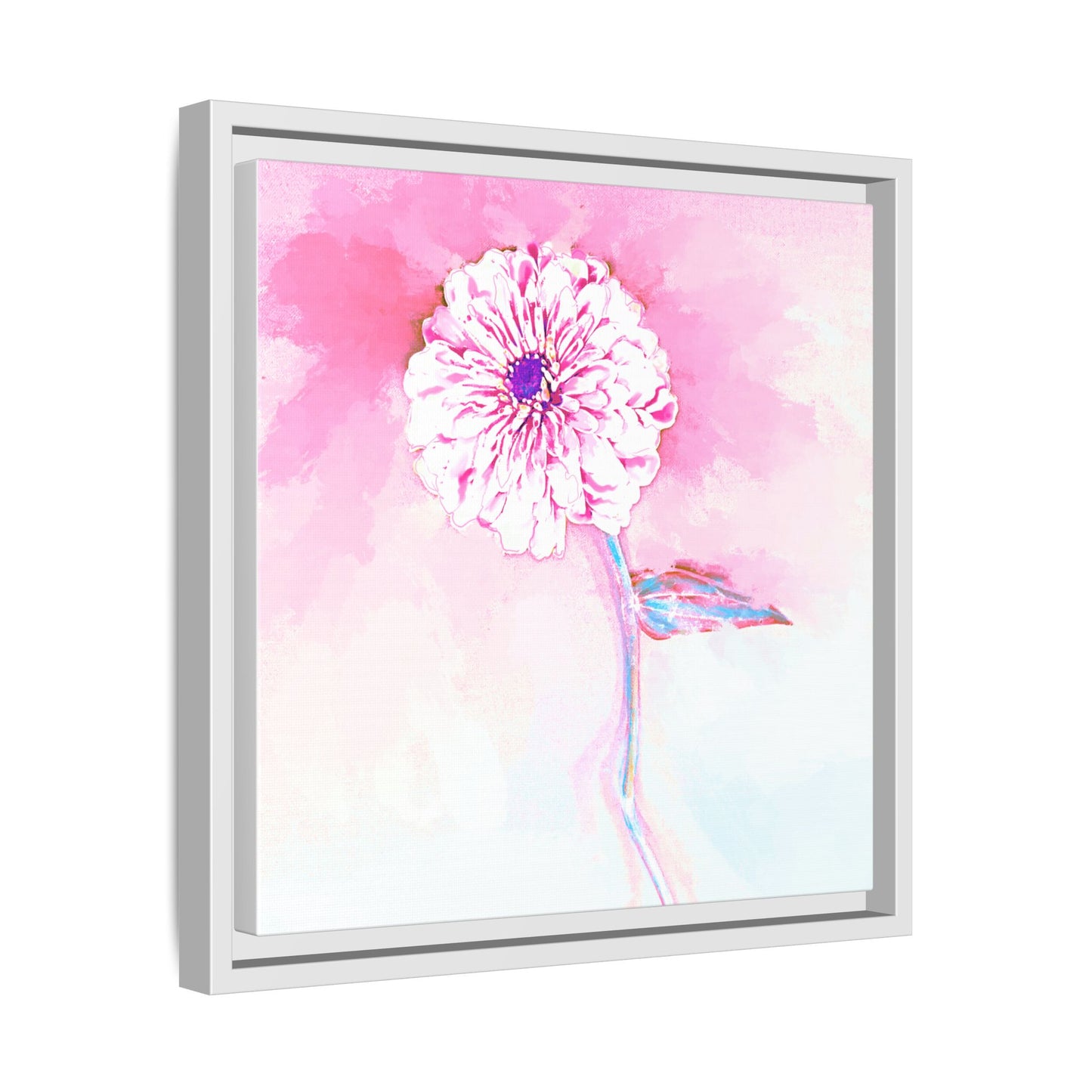 Zinnia Color Splash Matte Canvas Light Pink Framed