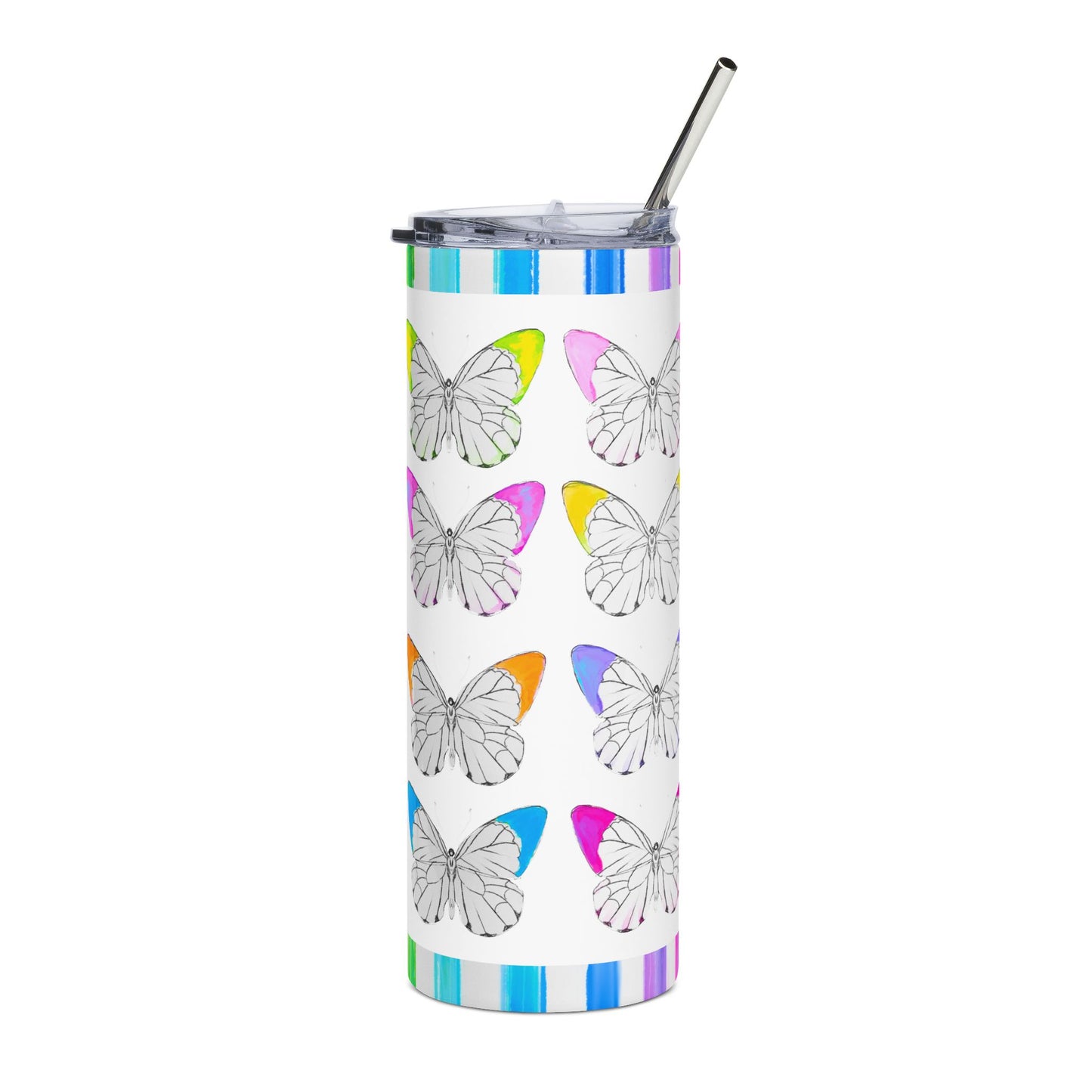 Tumblers, 20oz Stainless Steel Watercolor Rainbow Stripes